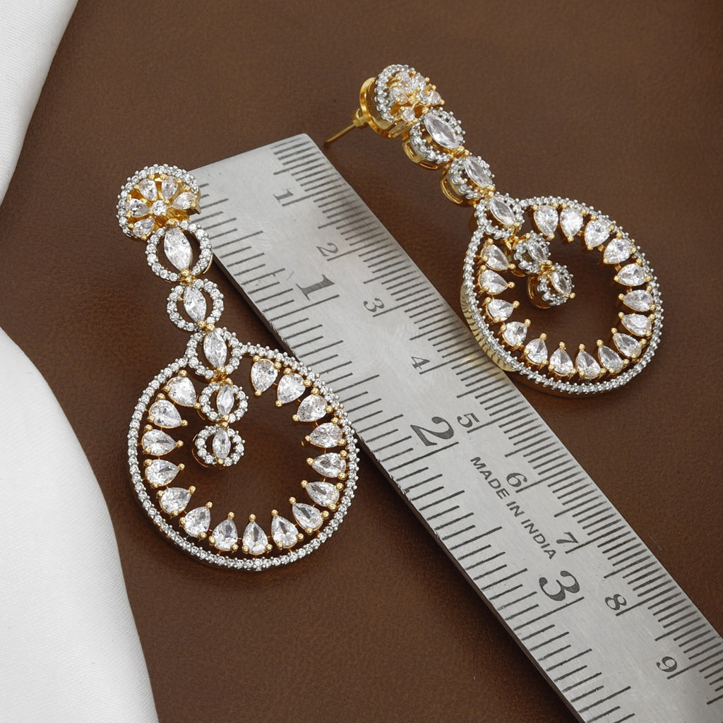 Gold-Plated CZ Circular Drop Statement Earrings