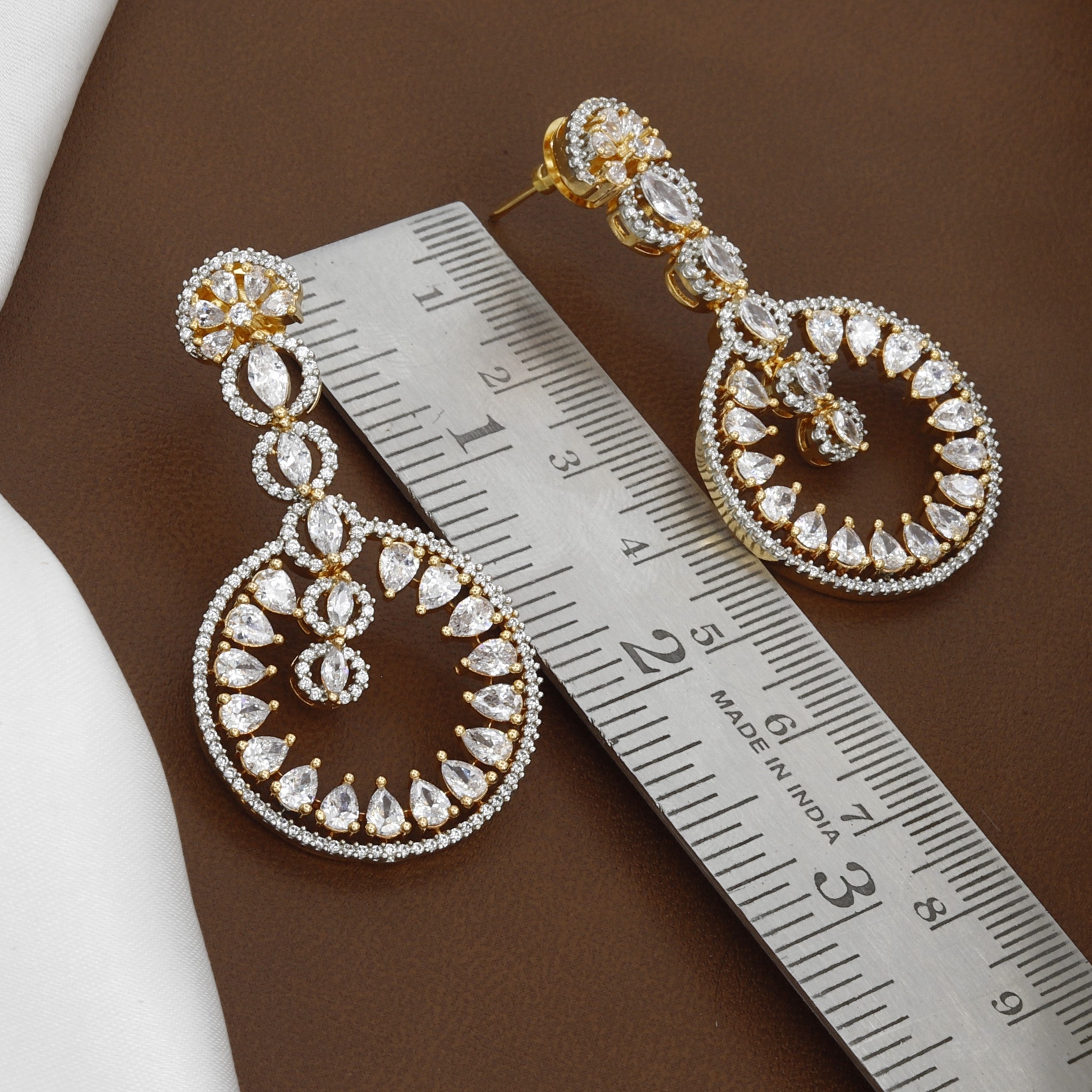 Gold-Plated CZ Circular Drop Statement Earrings