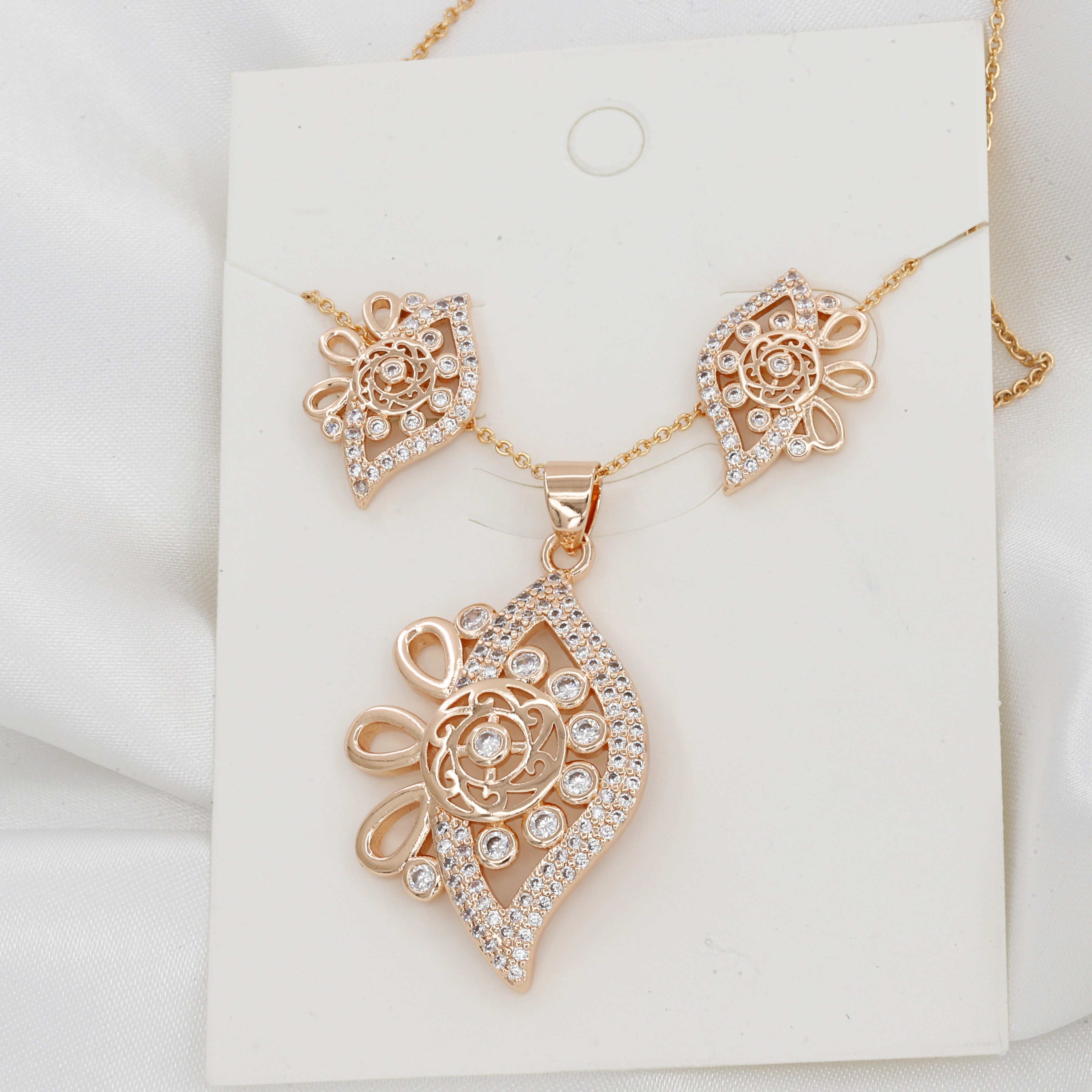 Rose Gold Plated Floral Pendent & Earring Set