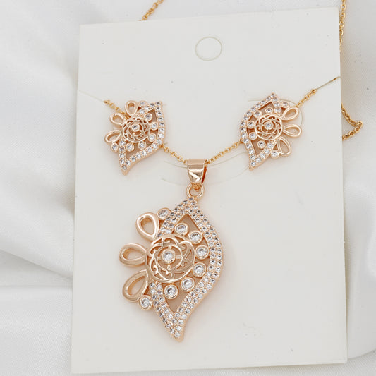 Rose Gold Plated Floral Pendent & Earring Set