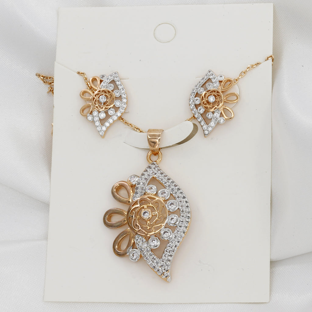 Elegant Gold Plated Floral Pendent Earring Set