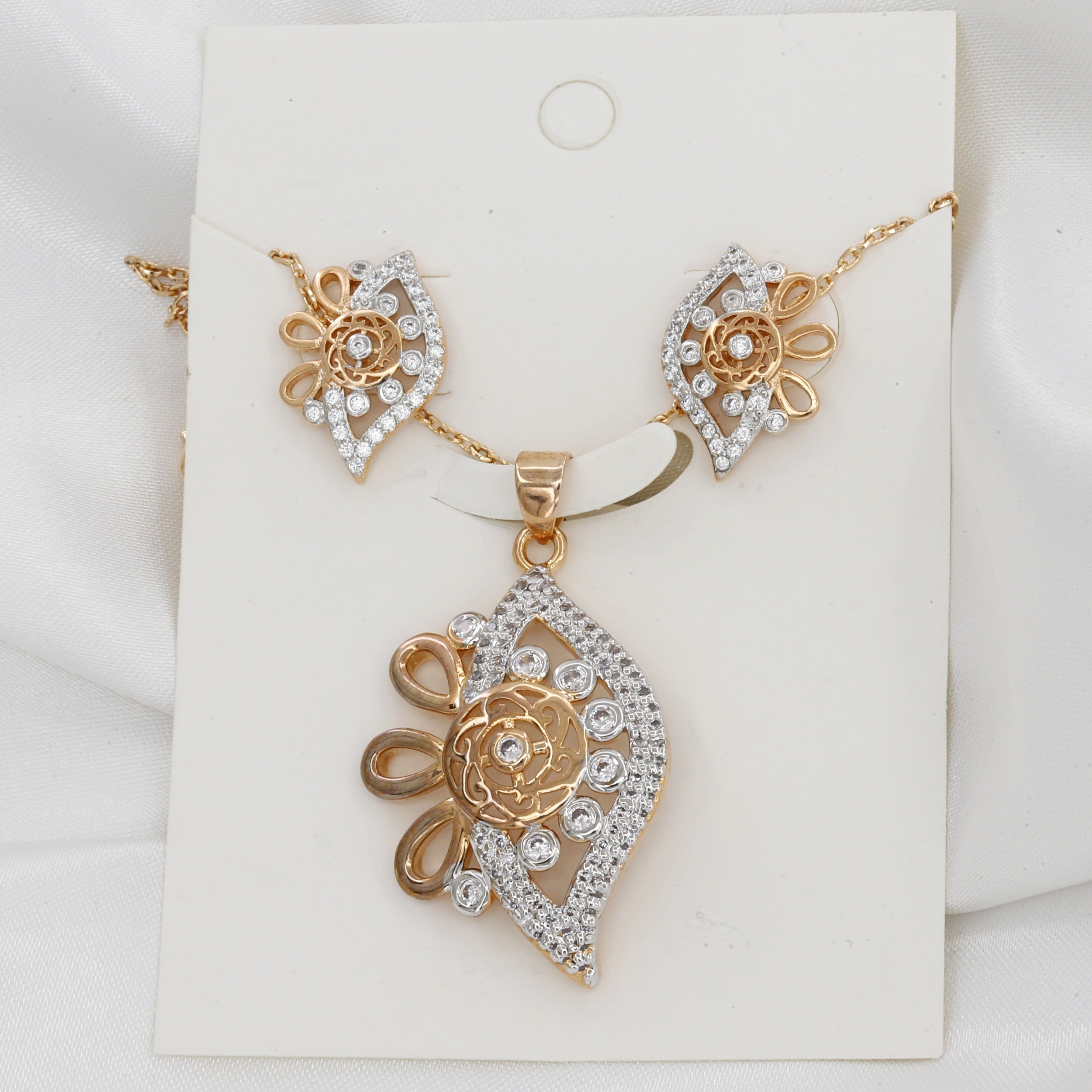 Elegant Gold Plated Floral Pendent Earring Set