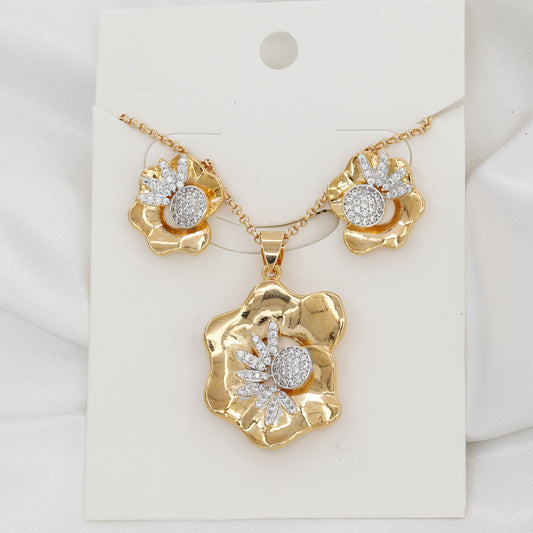 Gold Plated Elegant Floral Pendent Butti Set