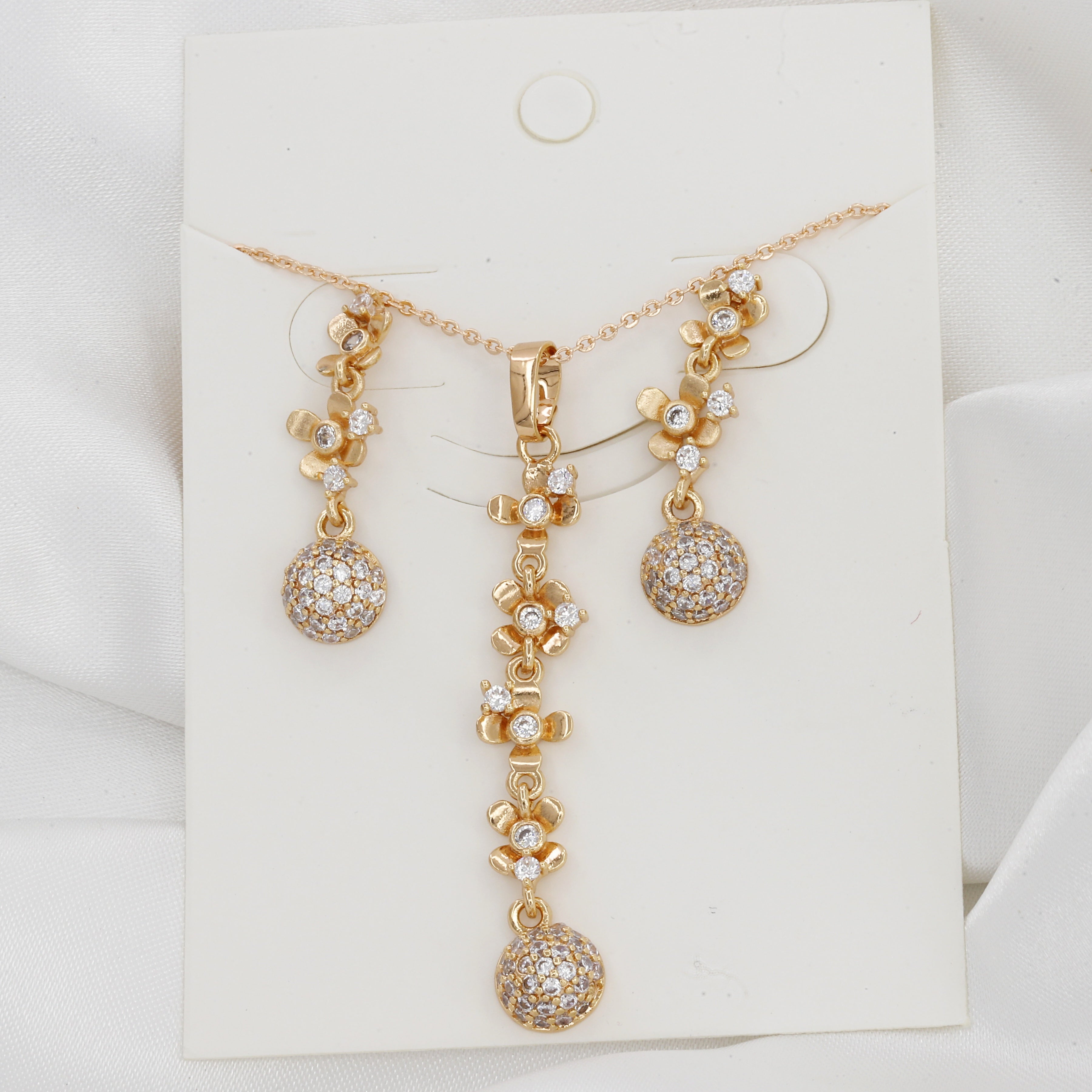 Chic Floral Drop Pendent & Earring Set