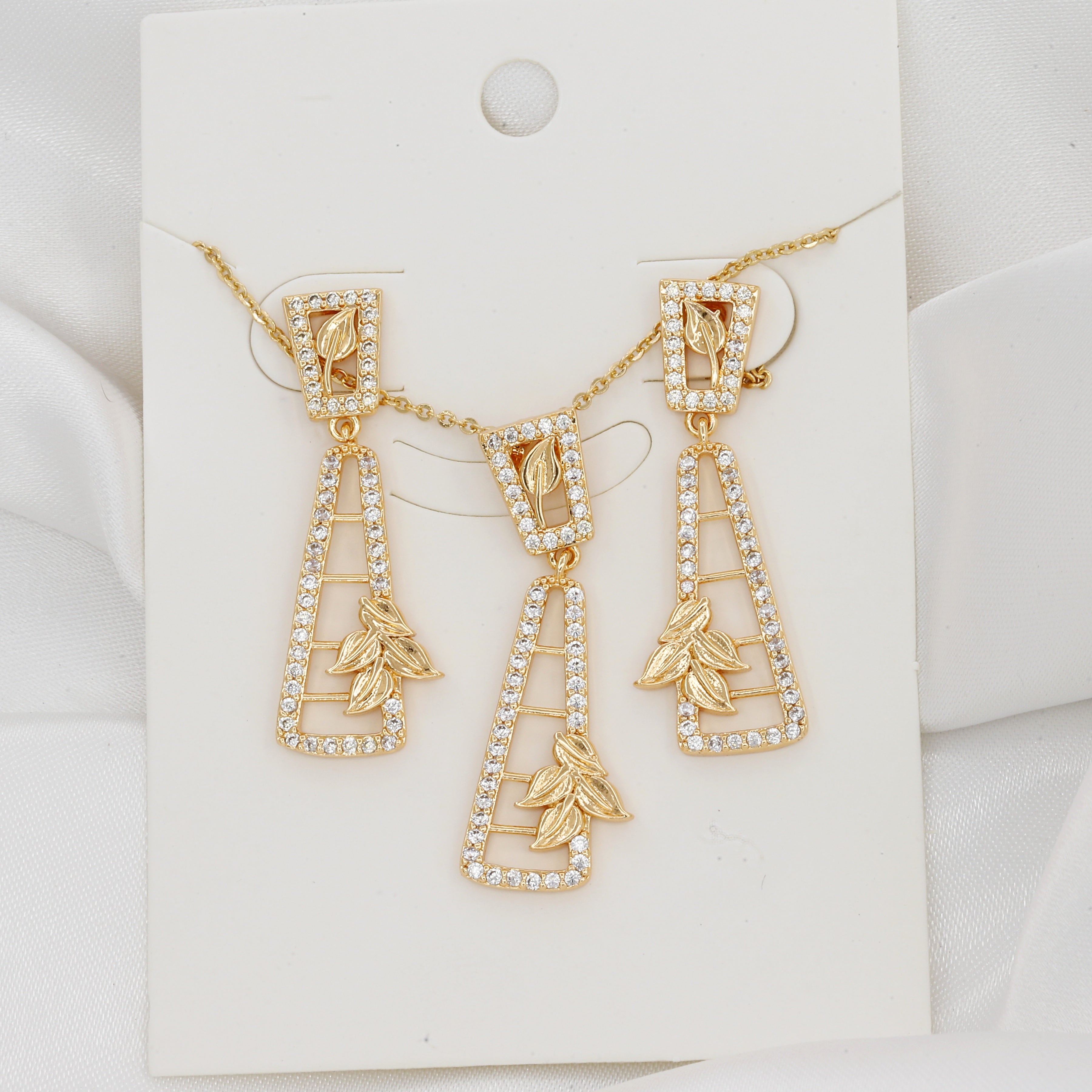 Gold Plated Leaf Design Pendent Earring Set