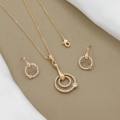 Elegant Gold Plated Ring Design Pendent & Earring Set