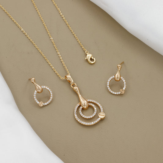 Elegant Gold Plated Ring Design Pendent & Earring Set