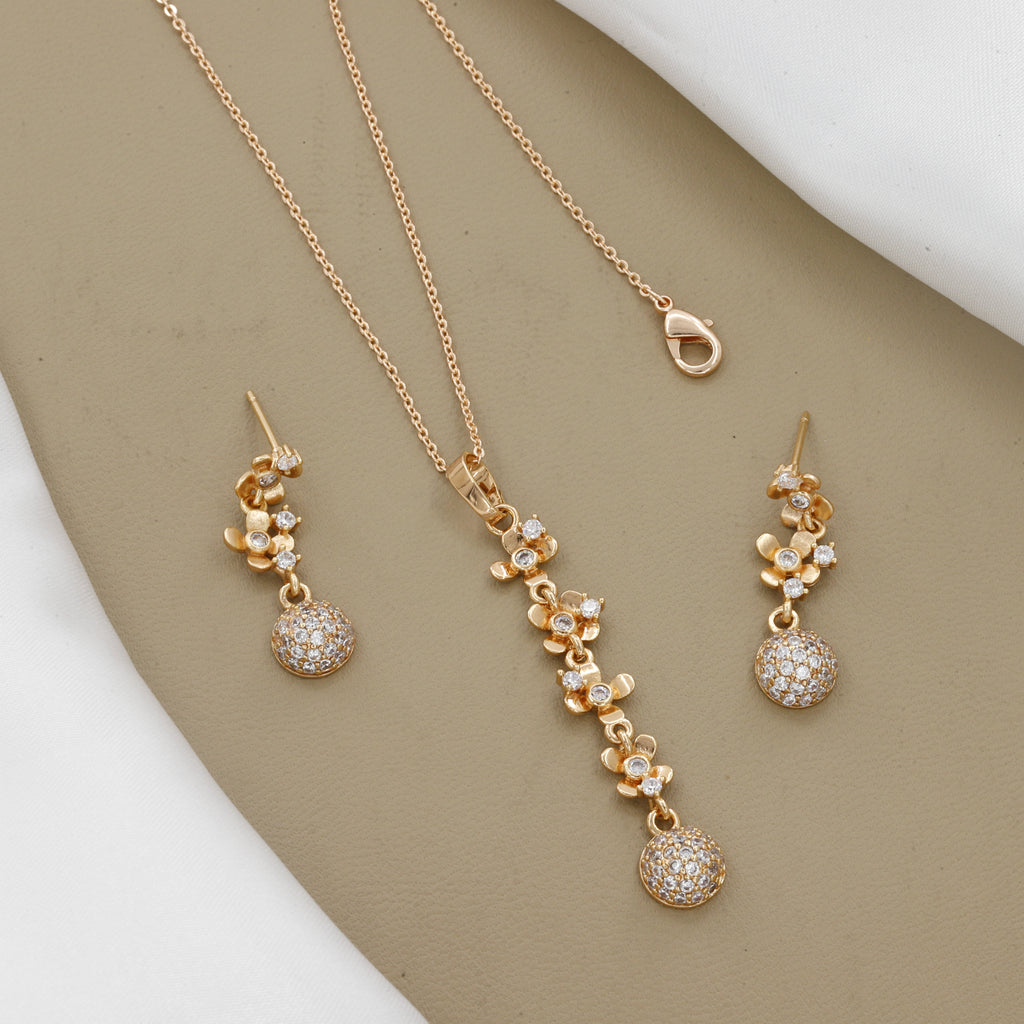 Chic Floral Drop Pendent & Earring Set