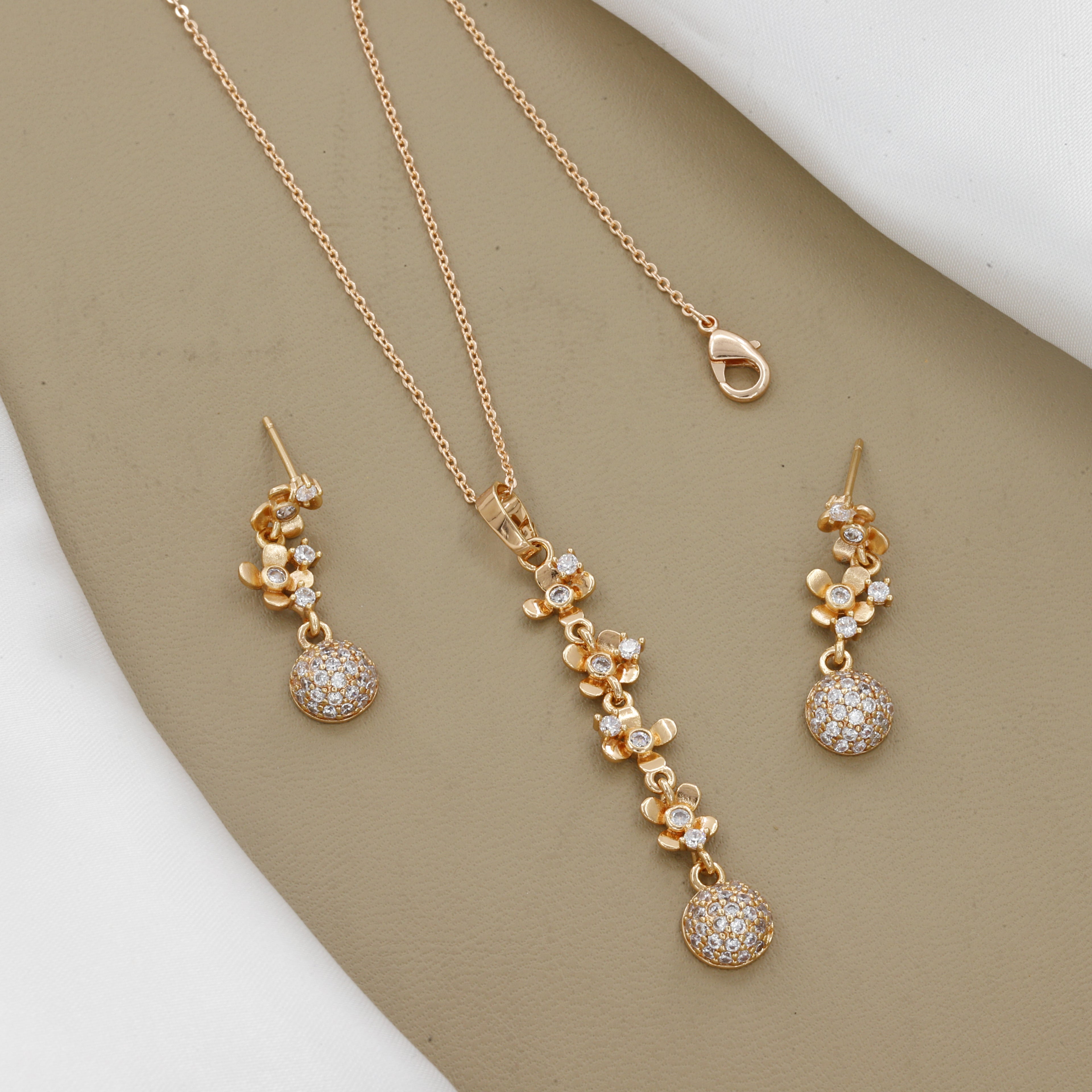 Chic Floral Drop Pendent & Earring Set