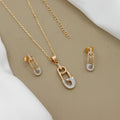 Gold Plated Trendy Safety Pin Pendent & Earring Set