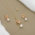 Gold Plated Elegant Pearl & Pendent Earring Set