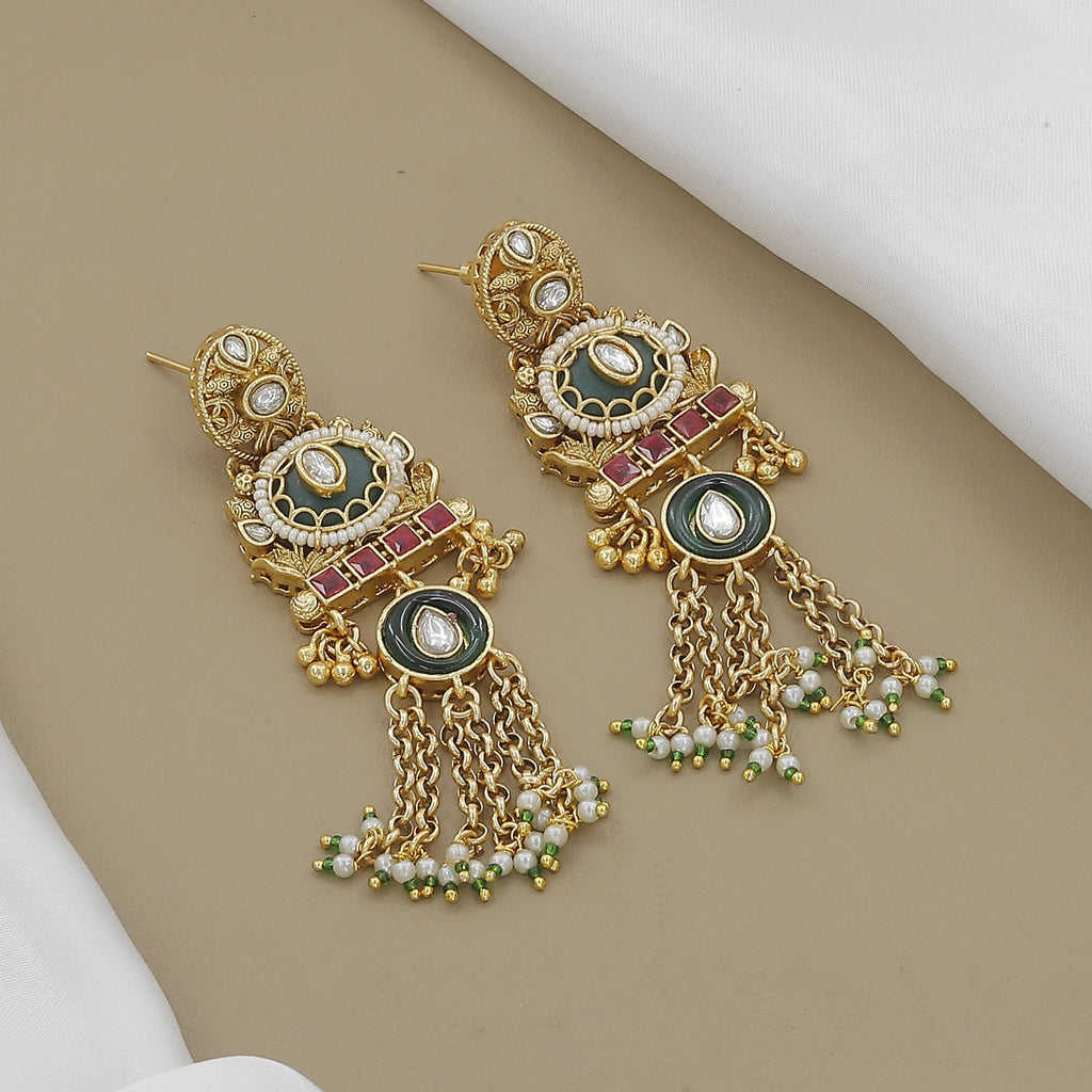 Traditional Antique Gold-Toned Enamel & Kundan Necklace Set