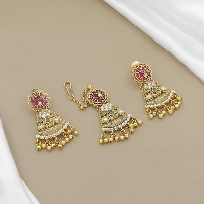 Minimalist Gold-Toned Geometric Charm Necklace Set with Earrings