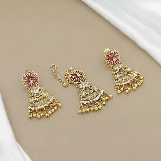 Minimalist Gold-Toned Geometric Charm Necklace Set with Earrings
