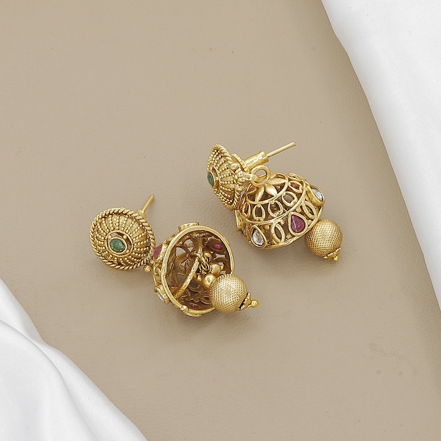 Antique Gold-Toned & Green Bead Temple Jewelry Set