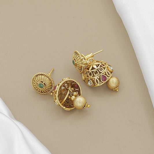 Antique Gold-Toned & Green Bead Temple Jewelry Set