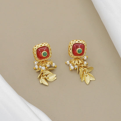 Antique Gold-Toned & Green Bead Temple Jewelry Set