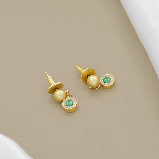 Antique Gold-Toned Enamel & Green Stone Temple Jewelry Set