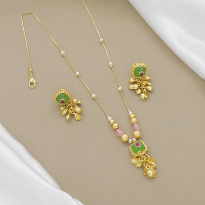Antique Gold-Toned & Green Bead Temple Jewelry Set