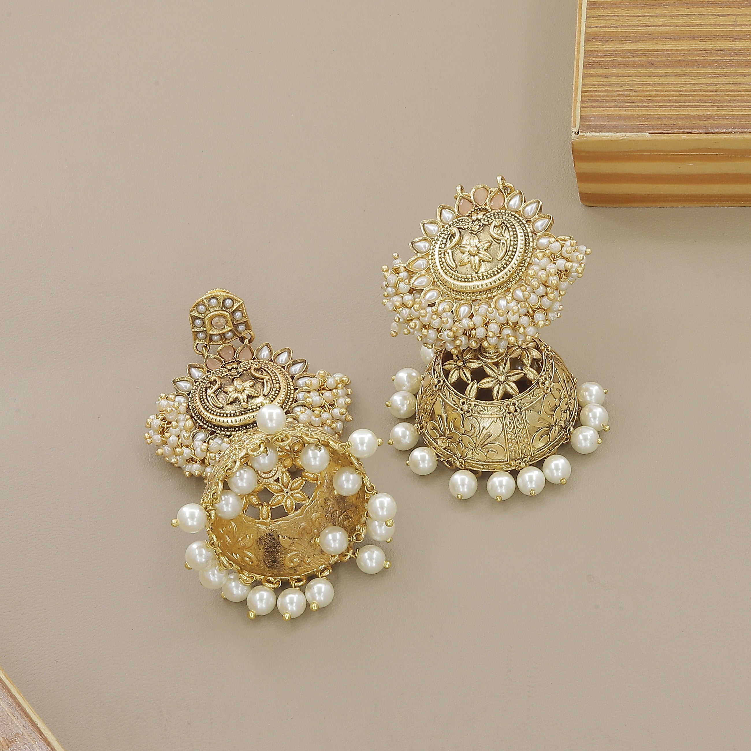 Peach Beaded & Pearl Traditional Indian Long Necklace Set