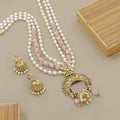 Traditional Gold Plated Pearl & Pink Stone Necklace Set