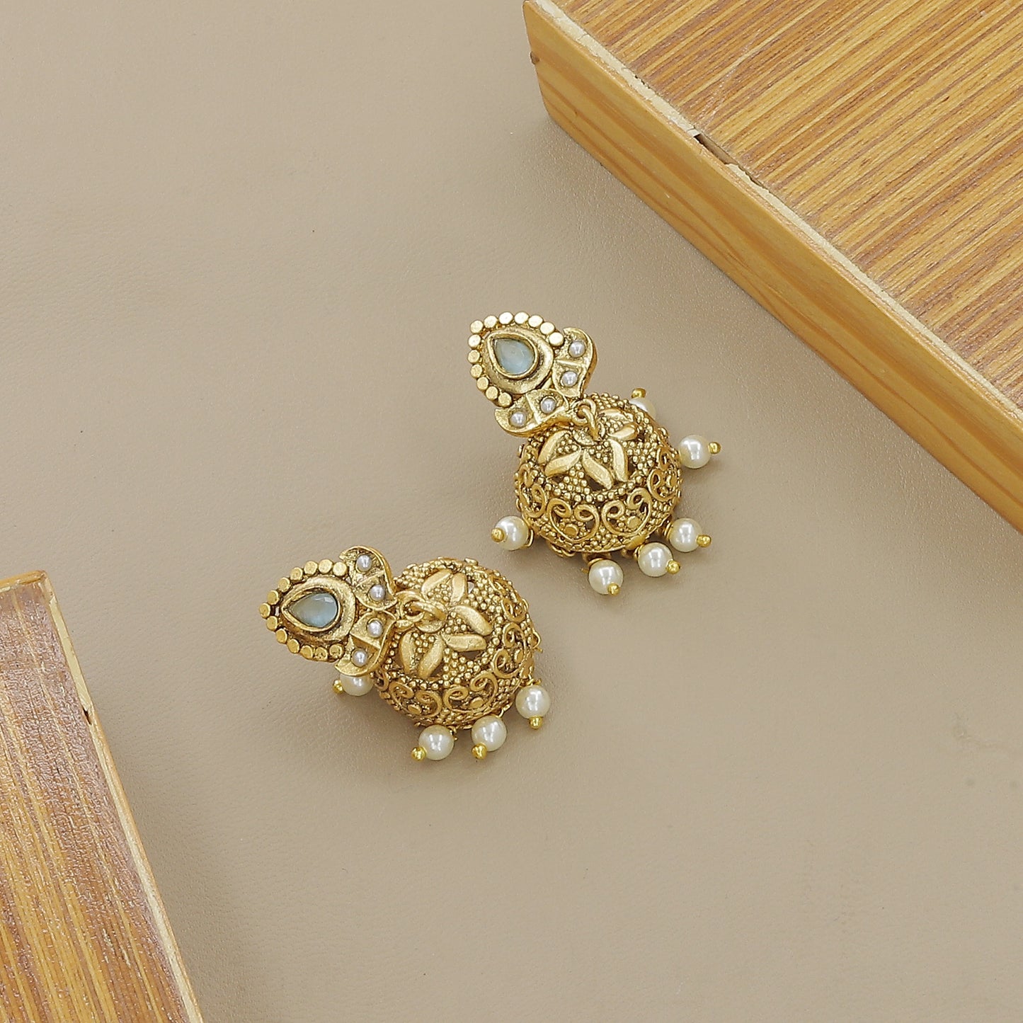 Traditional Gold Plated Pearl & Blue Stone Necklace Set | Ethnic Jewellery