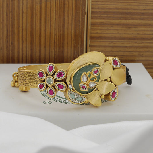 Traditional Indian Gold and Gemstone Kada Bracelet