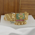 Traditional Gold Elephant Kada Bracelet with Gemstones
