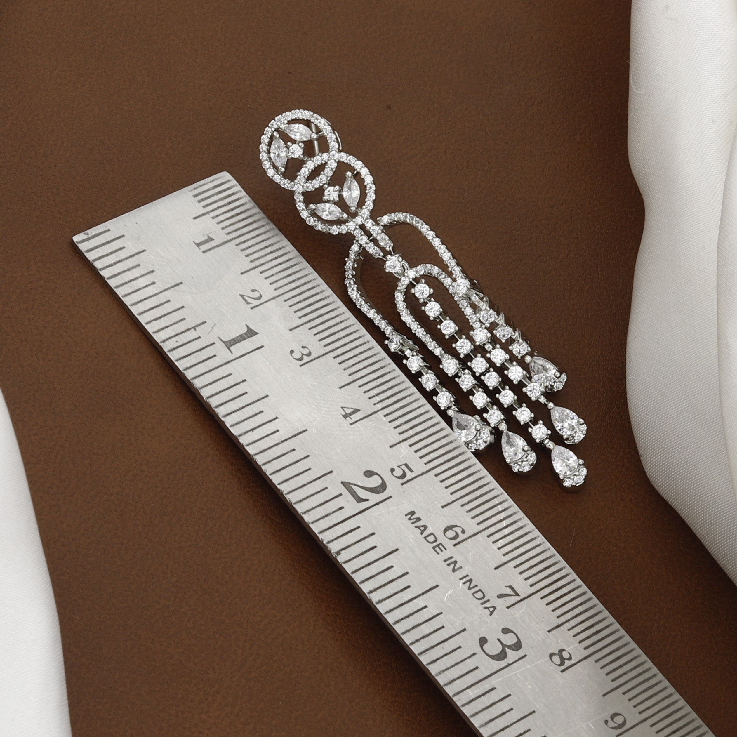 Silver Plated Cubic Zirconia Long Dangle Earrings