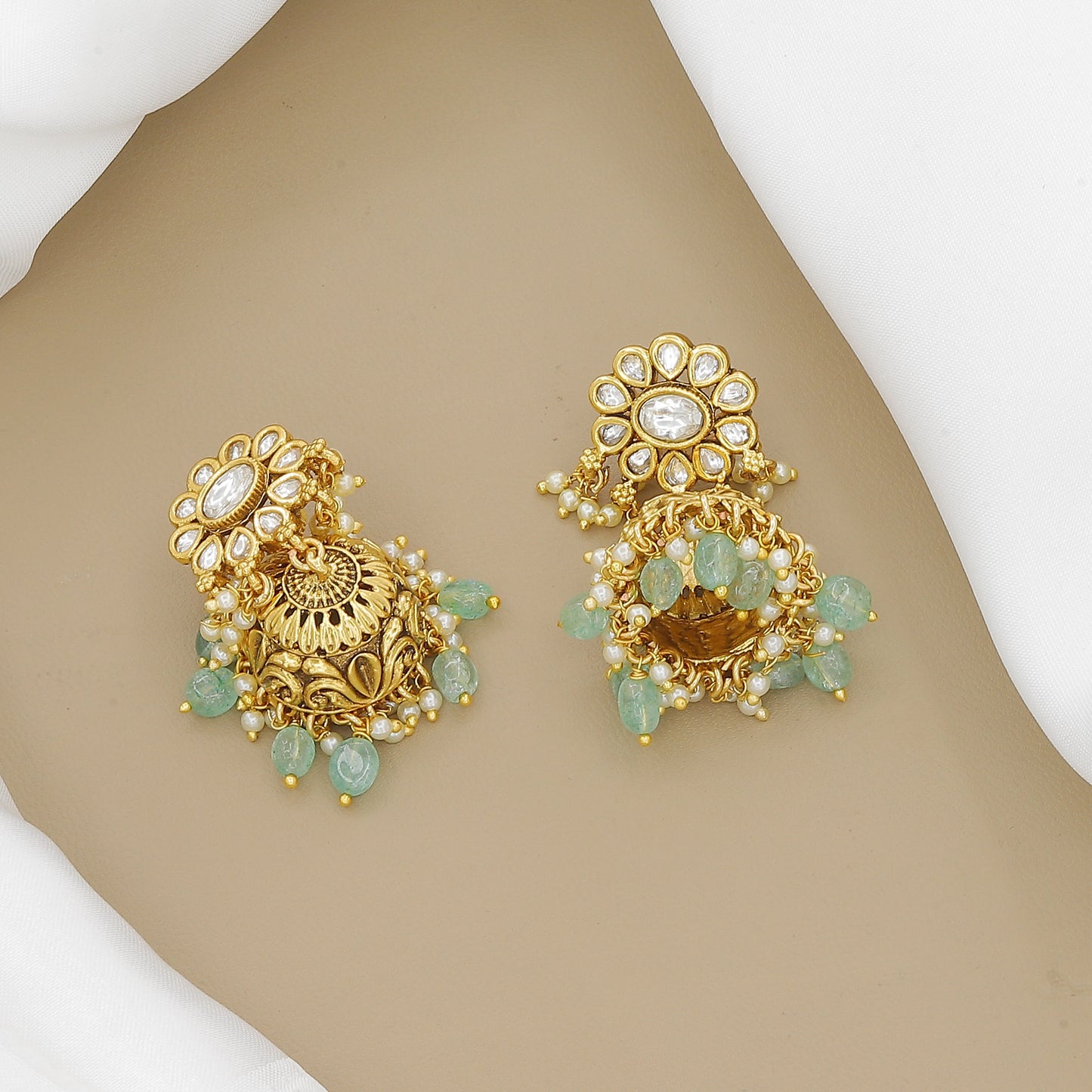 Antique Gold Plated Mini Necklace Set with Mint Green Beads