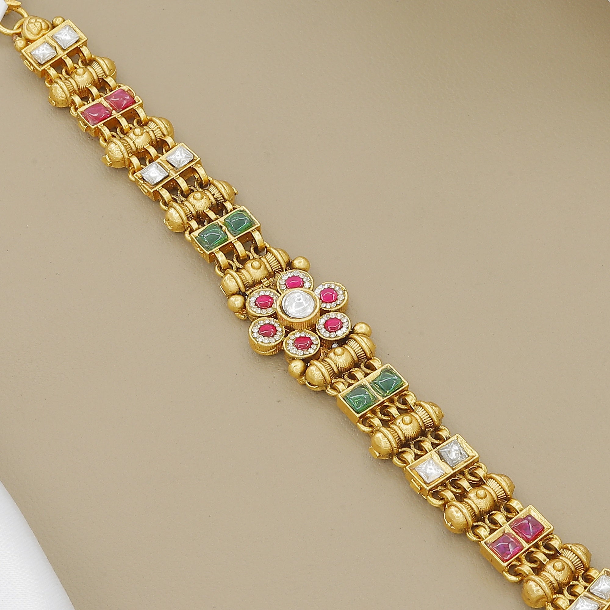 Gold Plated Ruby and Emerald Embellished Bracelet