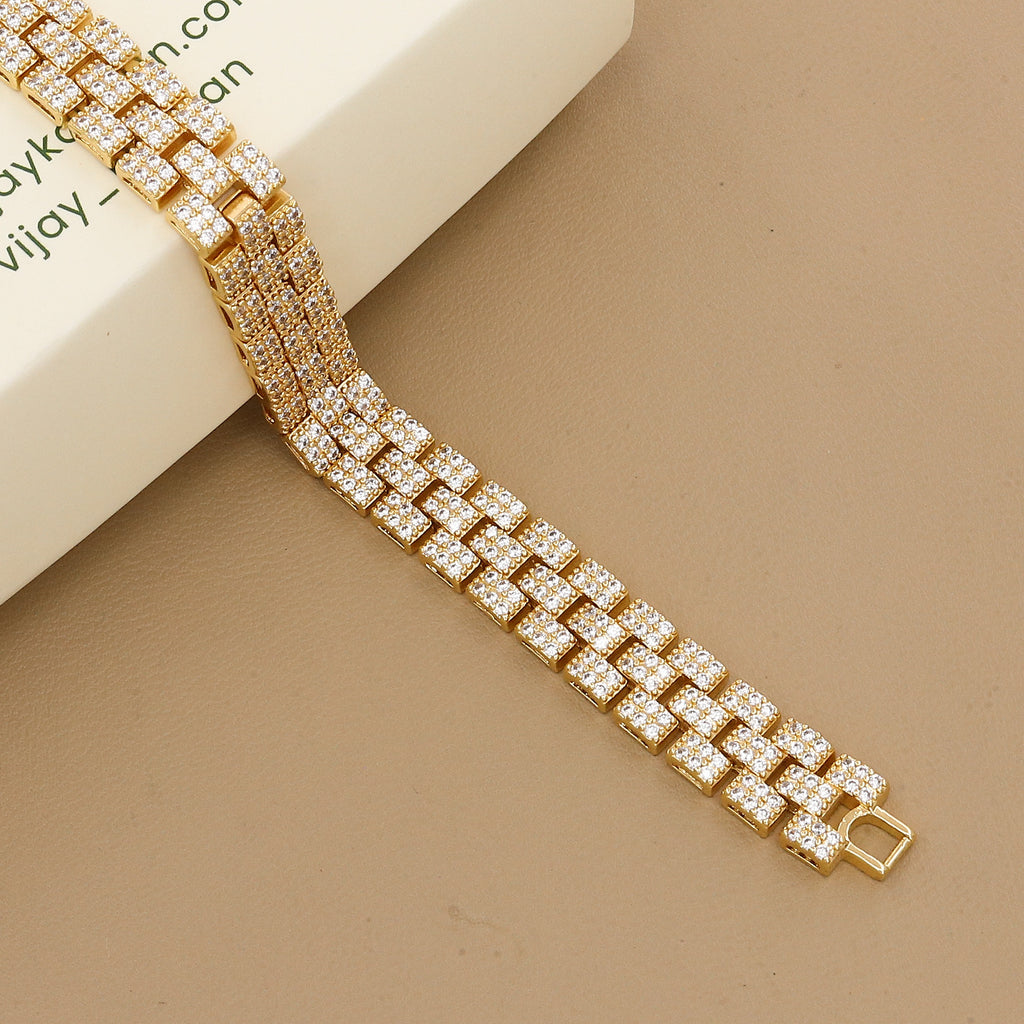 Triple-Row Pave Diamond Chain Bracelet in Gold Plated