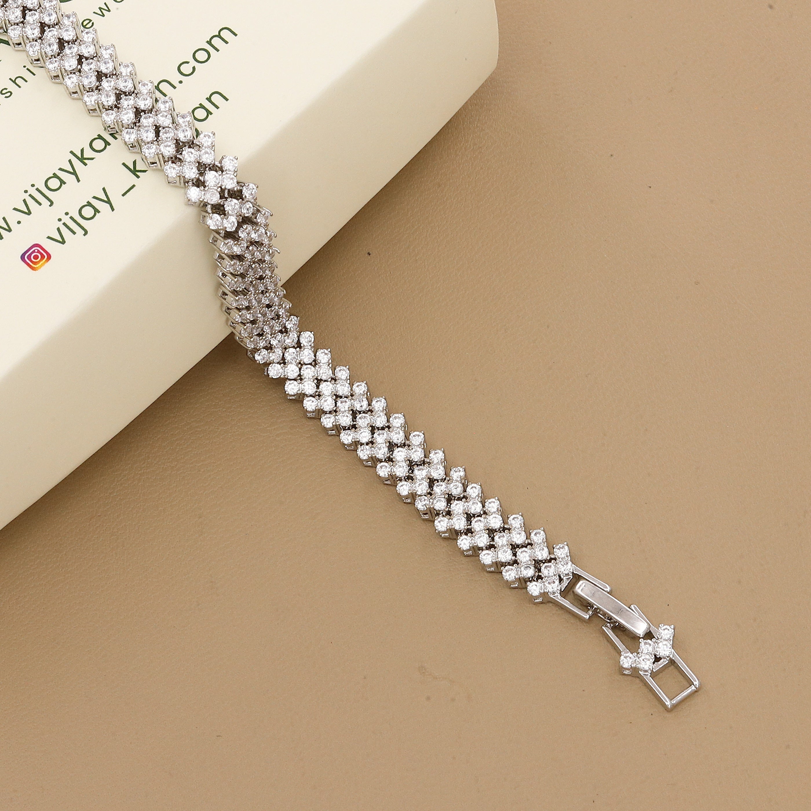 Silver Leaf Design CZ Bracelet