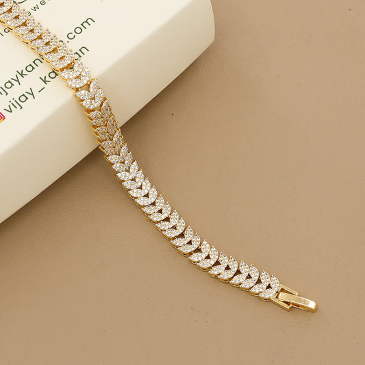 Gold Leaf Design Cubic Zirconia Tennis Bracelet