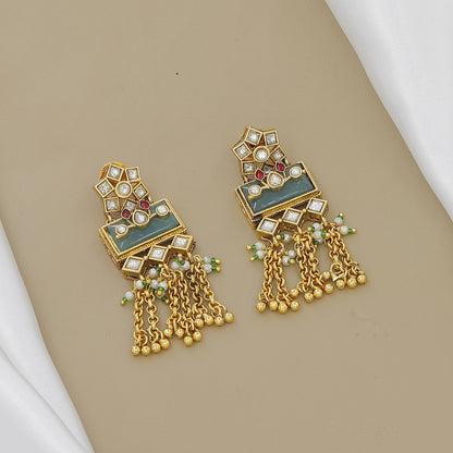 Ethnic Gold-Plated Peacock & Jhumki Necklace Set with Meenakari Work