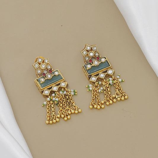 Ethnic Gold-Plated Peacock & Jhumki Necklace Set with Meenakari Work
