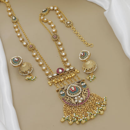 Grand Gold-Plated Meenakari & Jhumki Necklace Set