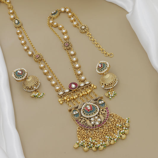 Grand Gold-Plated Meenakari & Jhumki Necklace Set