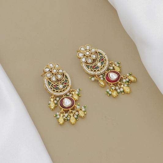 Ethnic Gold-Plated Meenakari & Pearl Jhumki Necklace Set