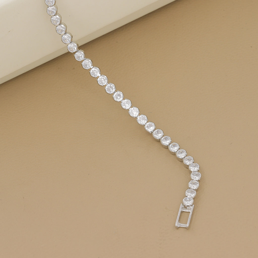 Silver-Tone Round-Cut Cubic Zirconia Bracelet