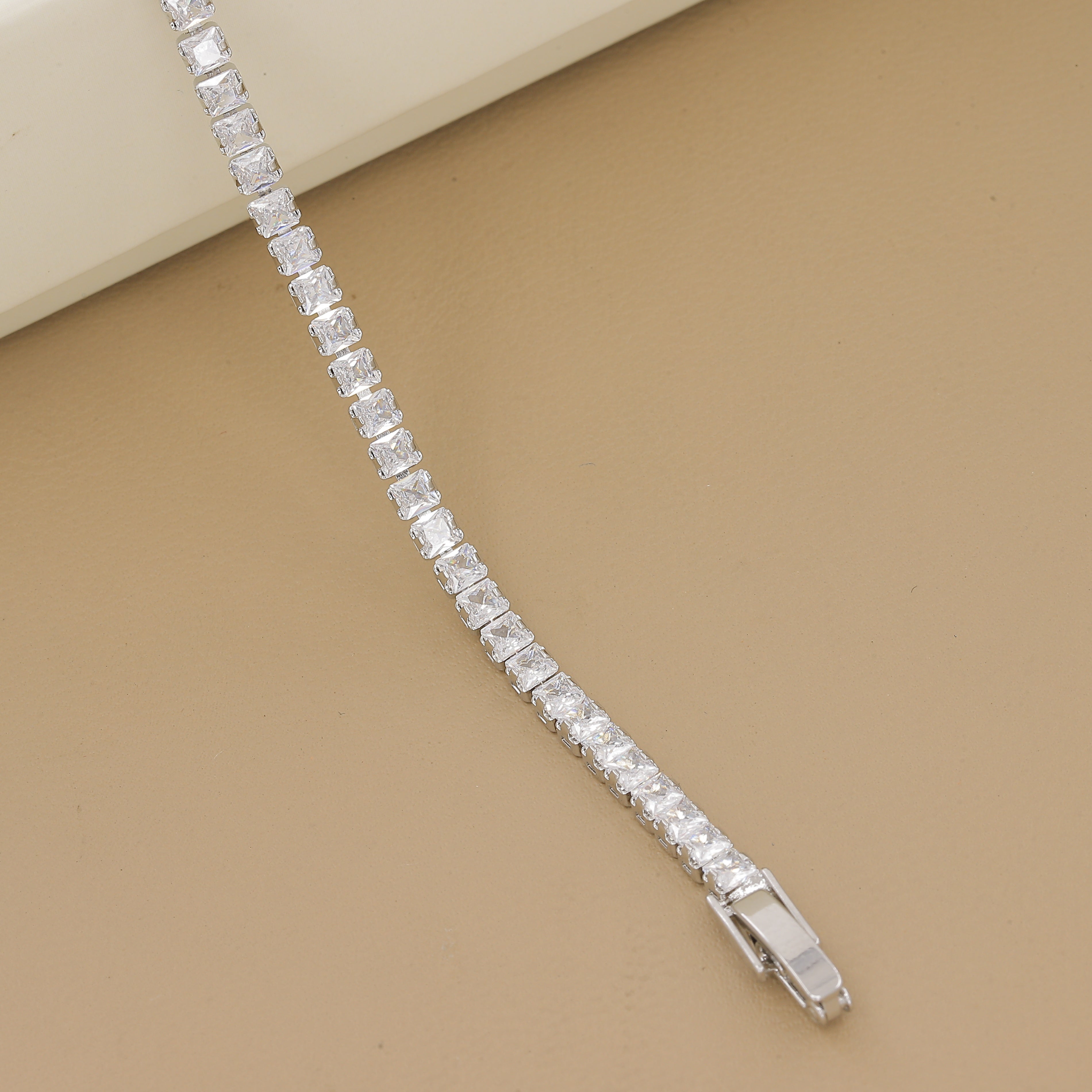 Silver Plated Square-Cut CZ Tennis Bracelet