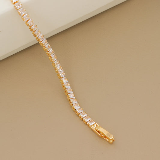 18k Plated Square-Cut CZ Tennis Bracelet