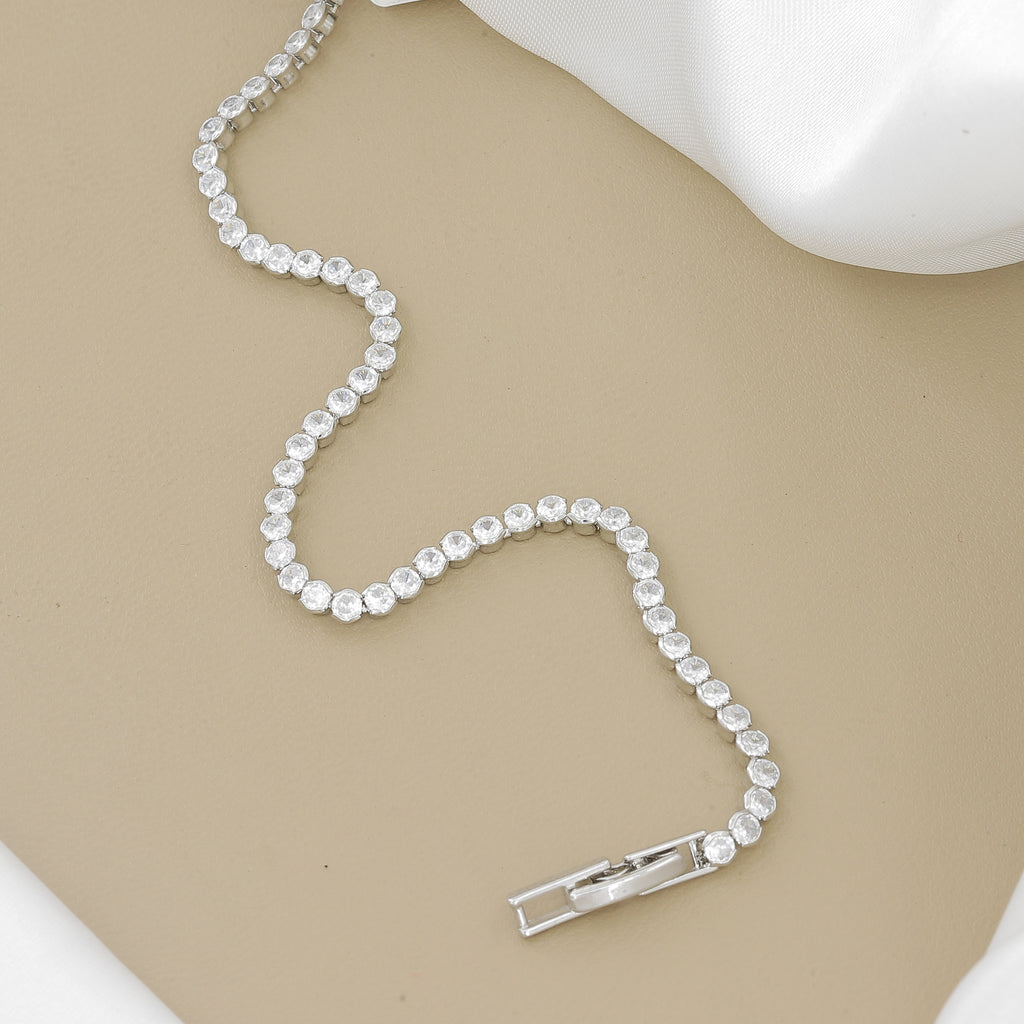 Silver-Tone Round-Cut Cubic Zirconia Bracelet