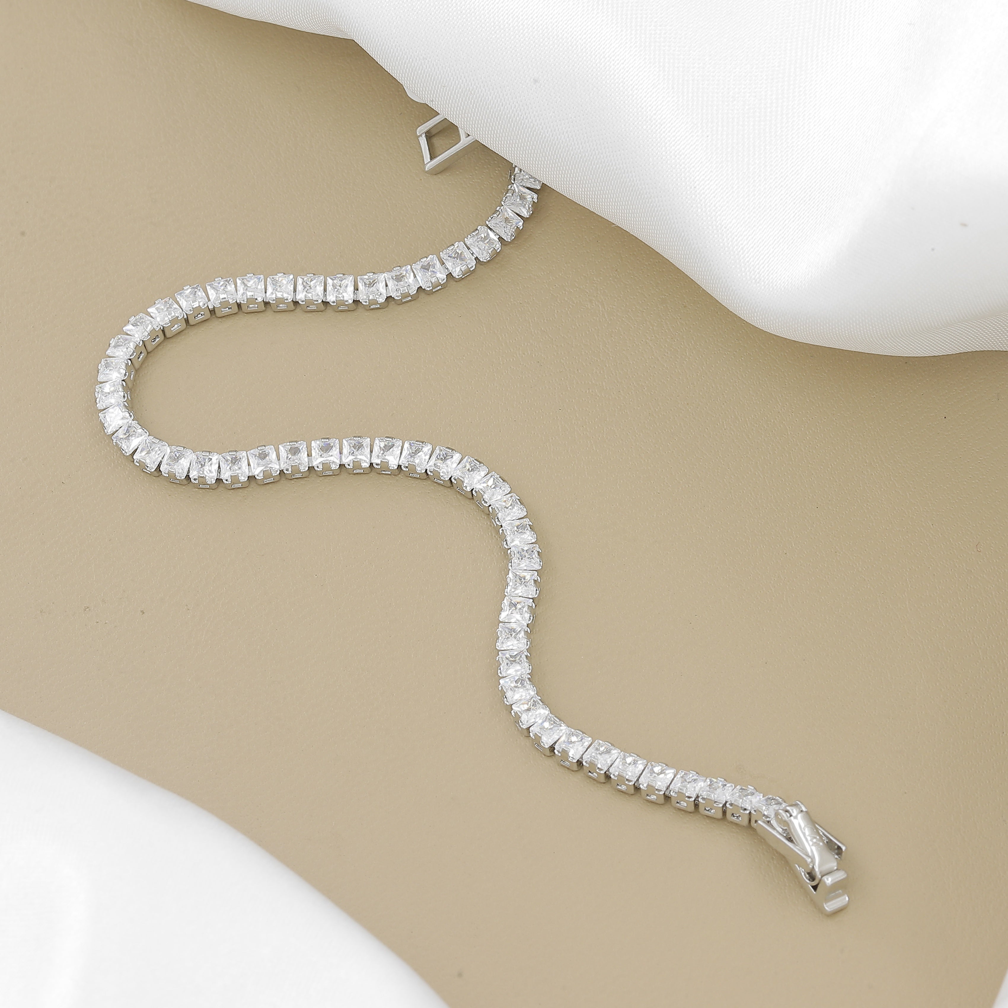 Silver Plated Square-Cut CZ Tennis Bracelet