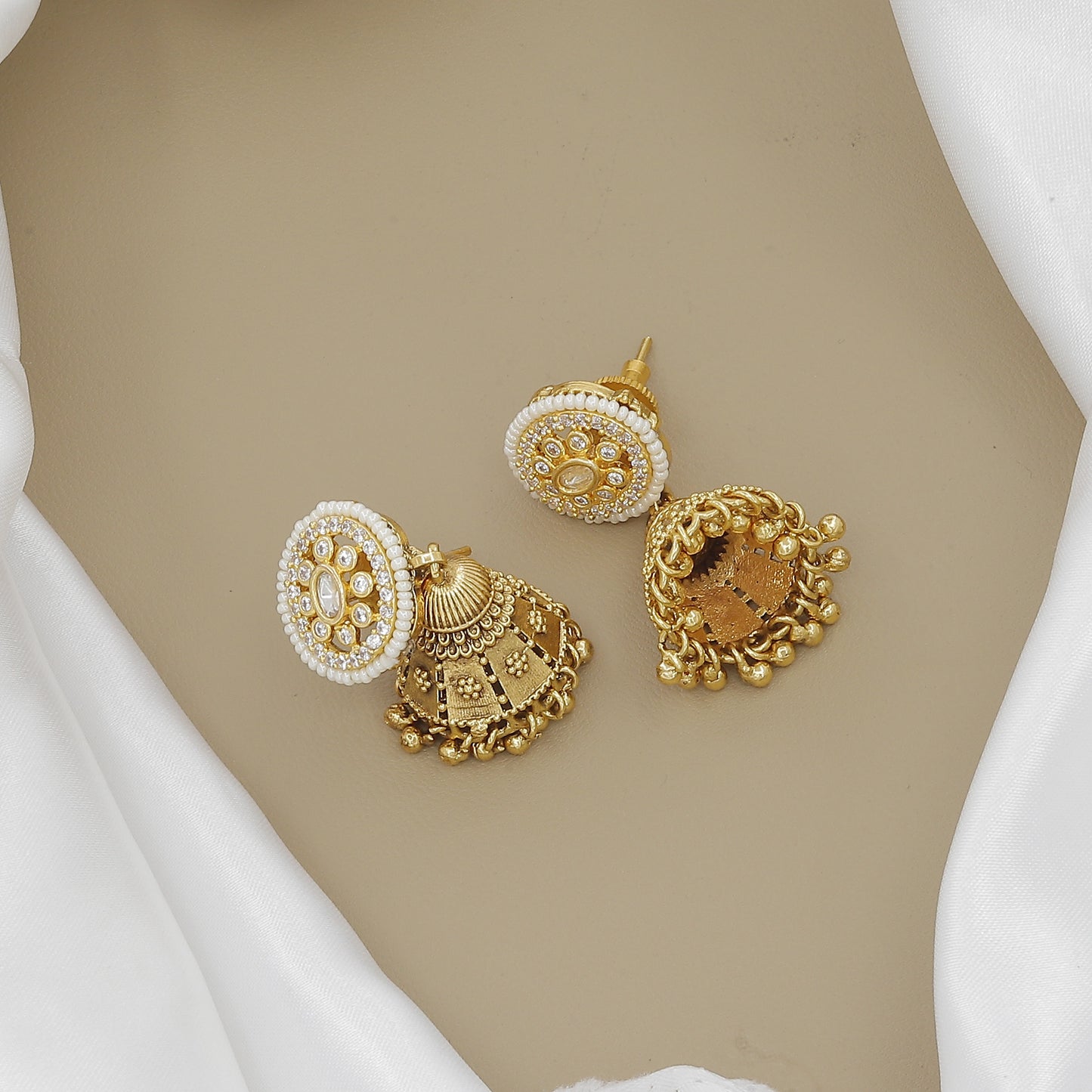 Grand Gold-Plated Choker Necklace Set with Jhumki & Stone Drops
