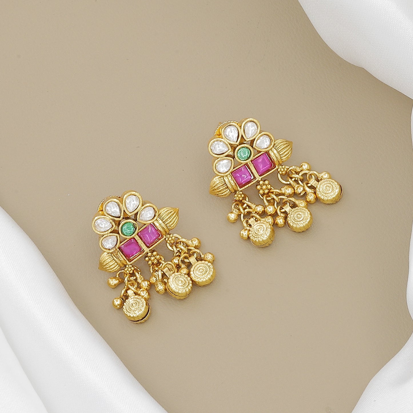 Vintage Gold-Plated Moti & Jhumki Necklace Set with Earrings