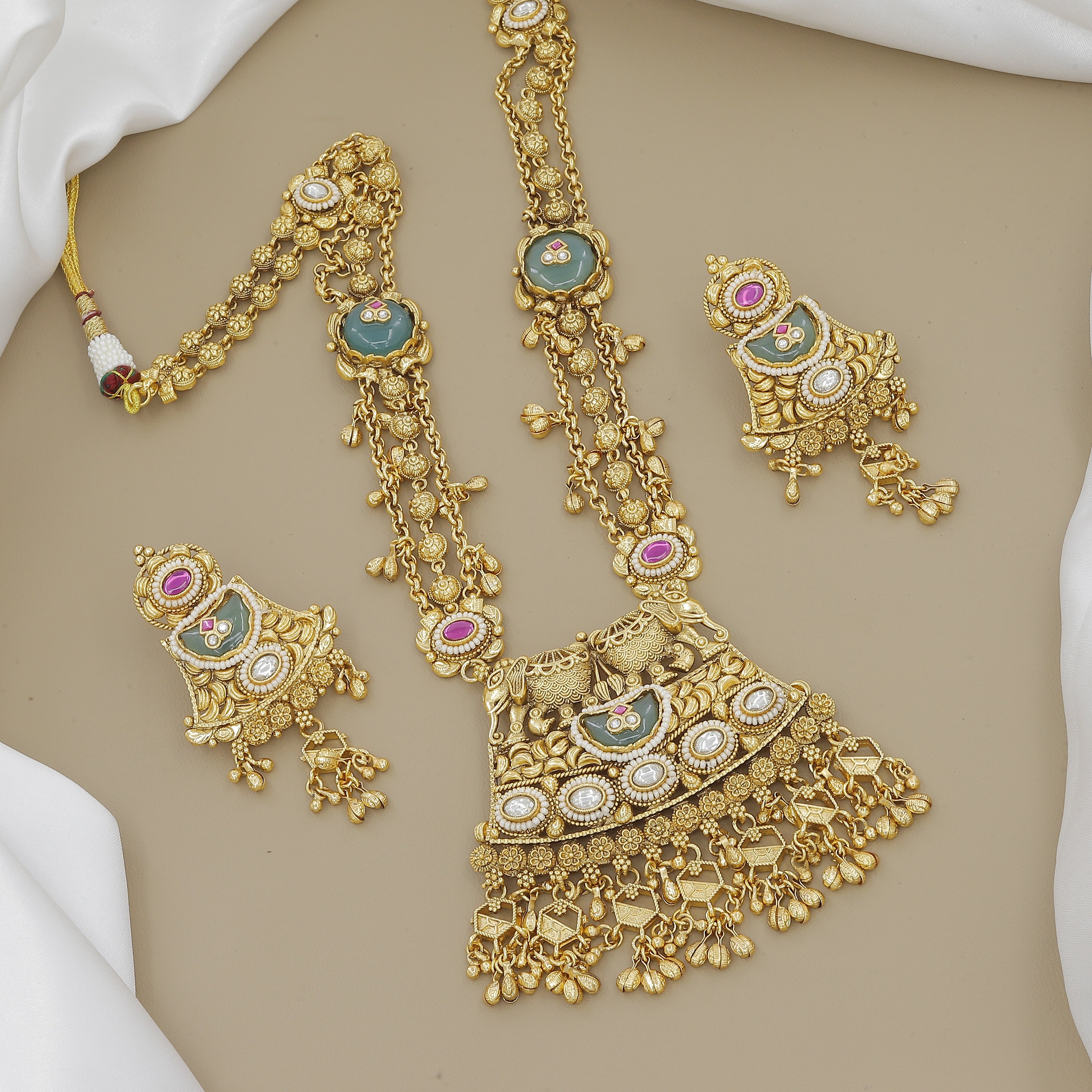 Grand Gold-Plated Meenakari & Jhumki Long Necklace Set