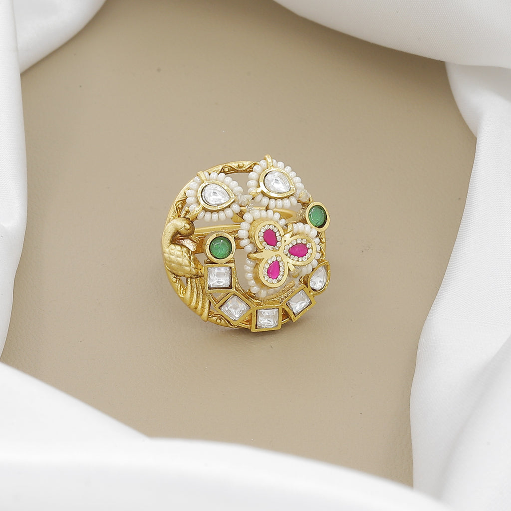 Antique Swarovski Ring with Ruby, Emerald & Peacock Motif