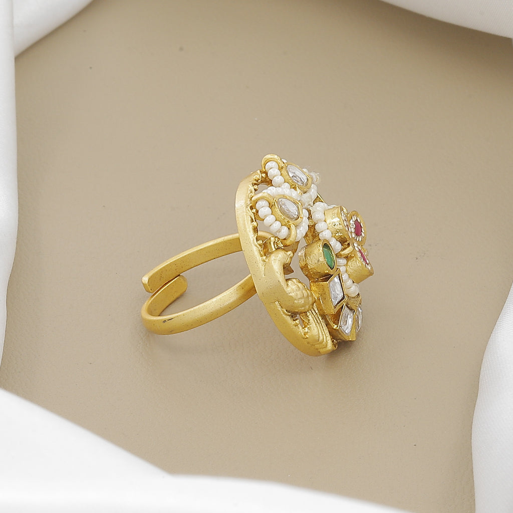 Antique Swarovski Ring with Ruby, Emerald & Peacock Motif