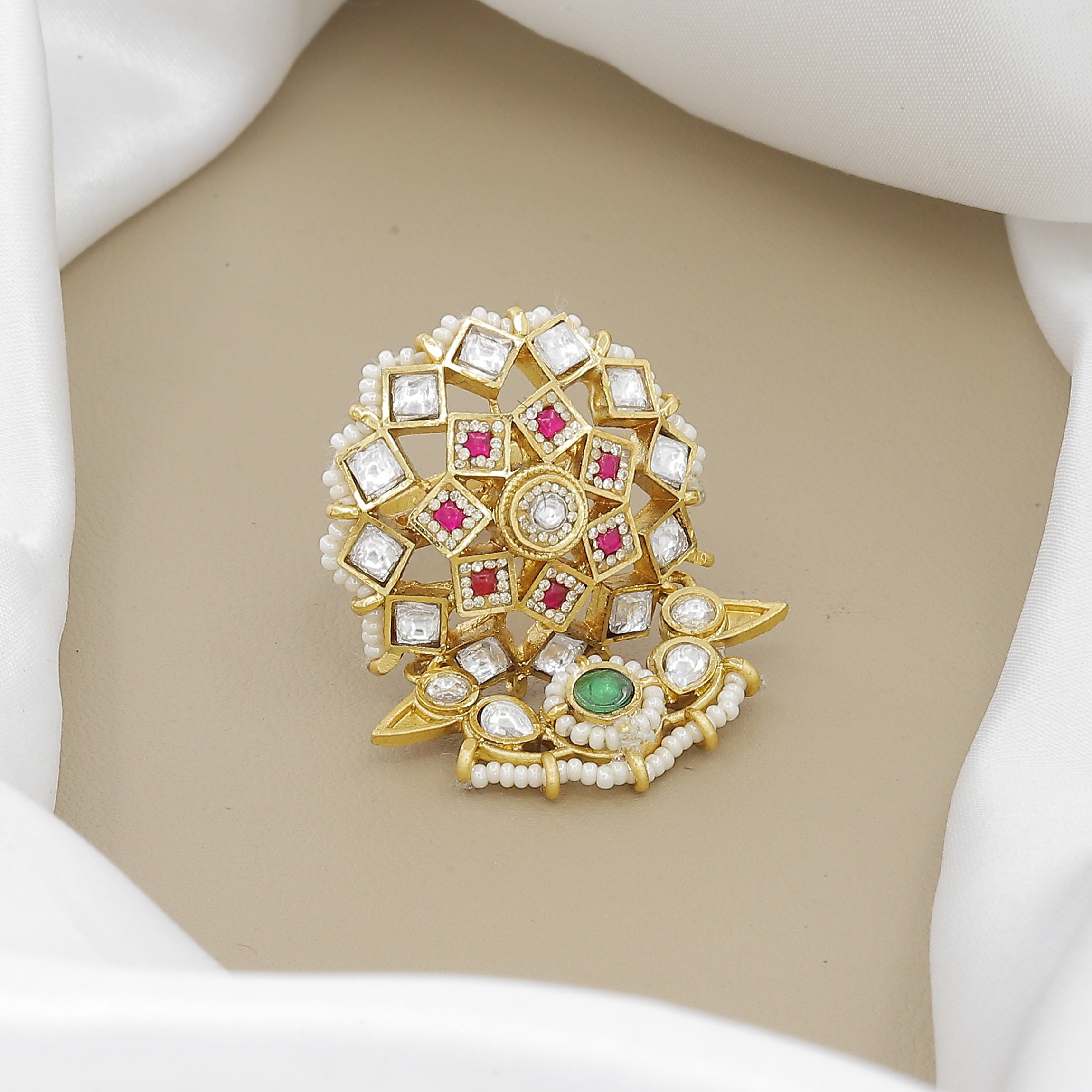 Antique Gold Plated Kundan & Ruby Finger Ring